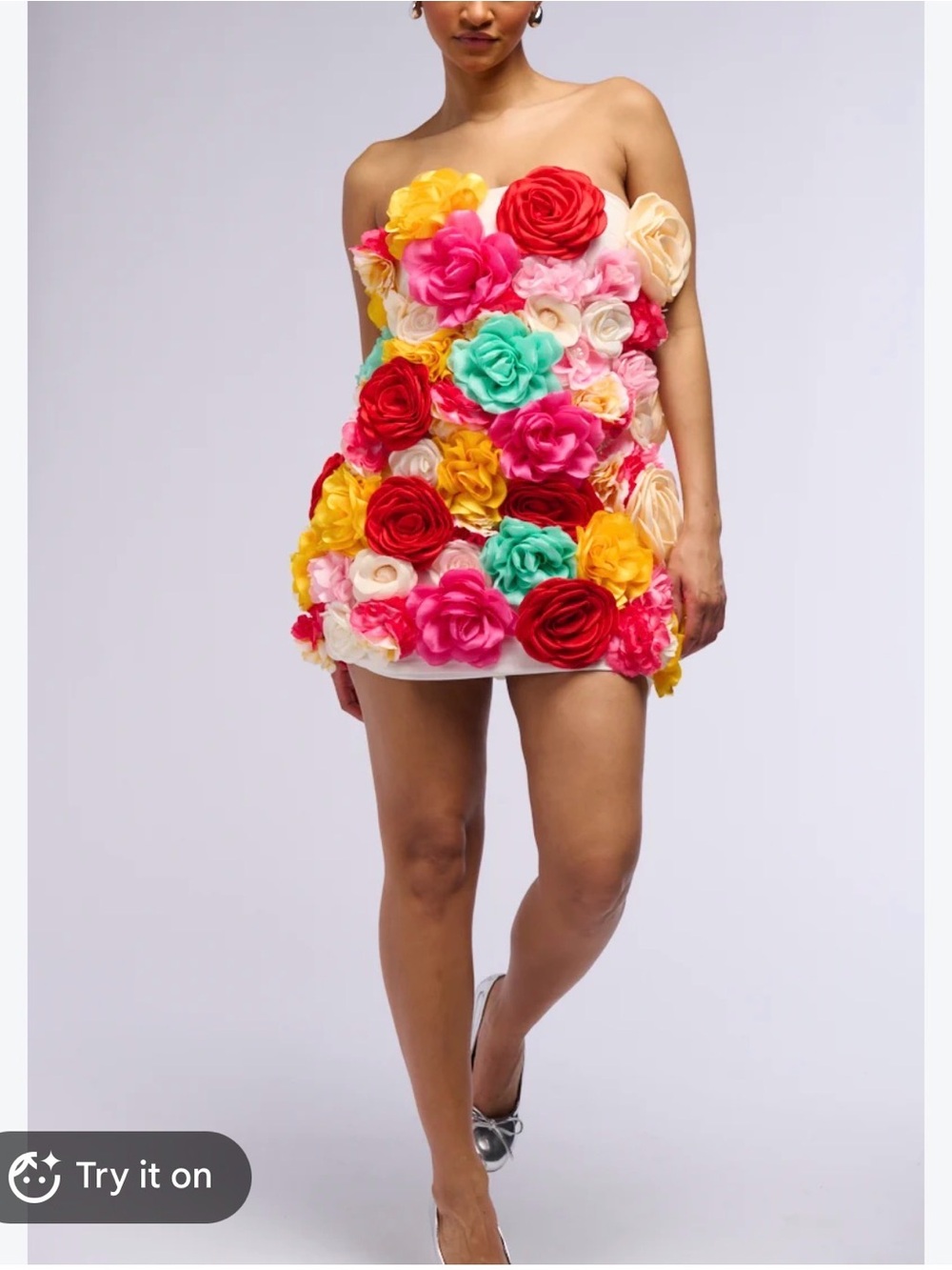 Akira 3D Rosette Flower Strapless Mini Dress, Multicolor, Size L